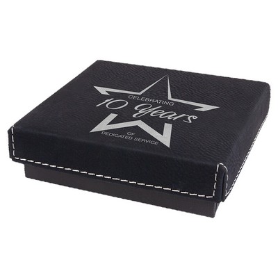 Engraved Faux Leather Gift Box, Black, 4"(L) x 4"(W) x 1 1/16"(H)