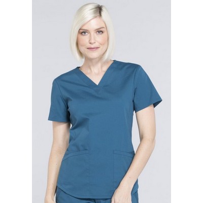 Cherokee® Stretch Poplin V-Neck Top w/Shirt Tail Hem