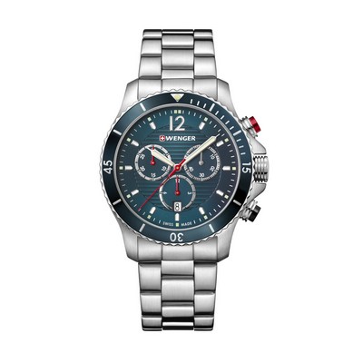 Swiss Army Seaforce Petrol Blue Chronograph Dial, Stainless Steel Bracelet