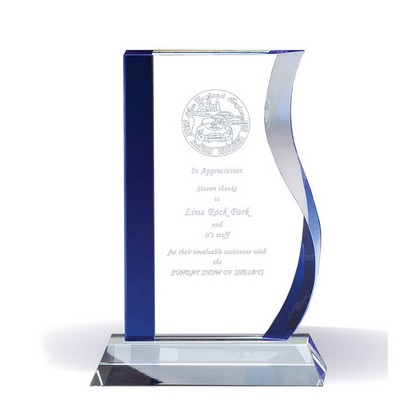 8½" Wave Glass Award w/Blue Edges