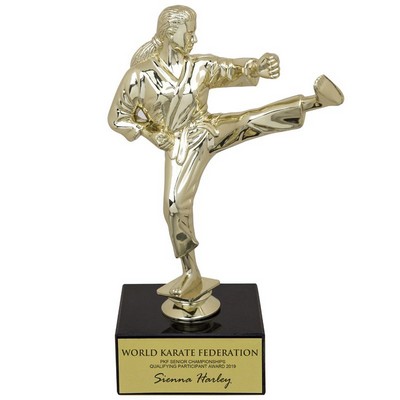 9½" Female Karate Figure Trophy w/Black Marble Base