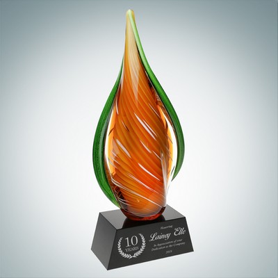 Art Glass Orange Creamsicle Award w/Black Base