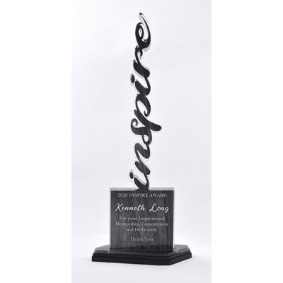 Vertical word on 3 tier asymmetric base with full color imprint. Overall size 12" tall.