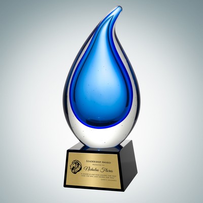 Art Glass Rain Drop Award w/Gold Plate