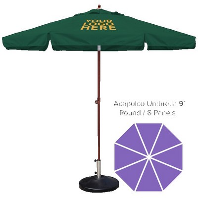 Acapulco Commercial Market Umbrella - 9' Round/ 8 Panels + Wood Look Pole