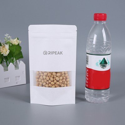 4.8 x 7.9 Inch White Kraft Paper Bags W/Window Stand Up Ziplock Resealable Pouch Coffee Bag