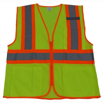 CB1 Lime Mesh/Orange Contrast Two Tone DOT ANSI Class 2 Safety Vest