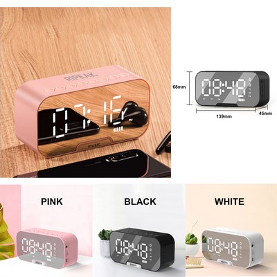 2000 mAh Digital LED Mirror Radio Alarm Clock Wireless Speaker W/Phone Bracket