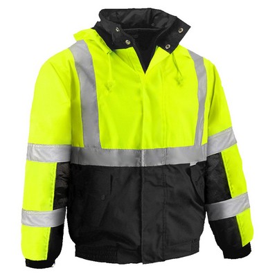 2-Tone Waterproof Bomber Jacket w/ Removable Liner High Visibility Fluorescent Lime/Black