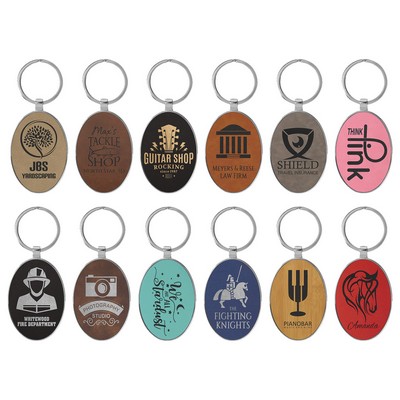 1.75" x 3" Premium Leatherette Oval Keychain