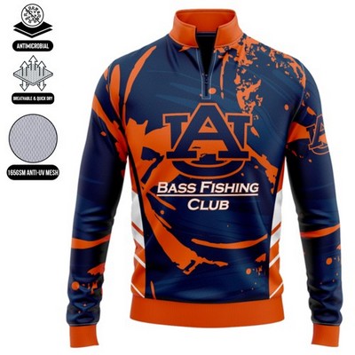 Unisex and Kids' Sublimation Long Sleeve Fishing Quarter Zip T-Shirt - 165G UPF50+ Mesh