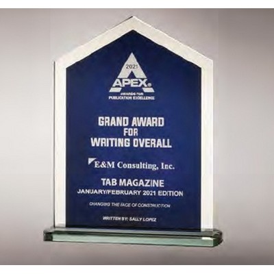 Pinnacle Series Glass Award w/Blue Screened Center & Silver Mirror Border