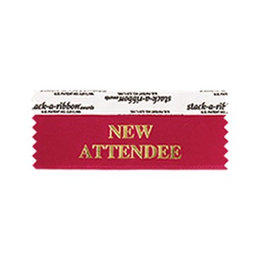 New Attendee Stk-A-Rbn Maroon Ribbon Gold Imprint