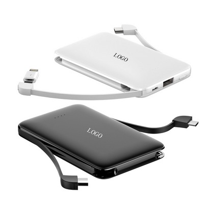 Compact Power Bank With Charging Cables - 5000 mAh