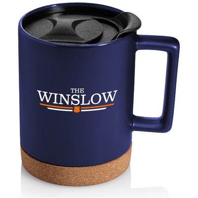 14 oz. Cork Base Square Handle Ceramic Mug