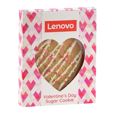 One Cute Cookie in Window Box - Sugar Cookie with White Drizzle, Heart Quins & White Nonpareils