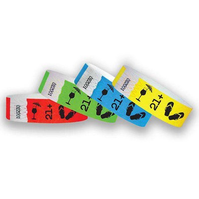 3/4" wide x 10" long - 3/4" Spring Break 21+ Tyvek Wristbands Printed 1/0