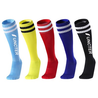 Kids Soccer Socks Boys Girls Knee Athletic High Tube Socks Cotton Striped Socks for Soccer ( Large )