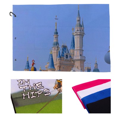 Large Full Color Sublimation Tri-fold Golf Towel with Carabiner MOQ100