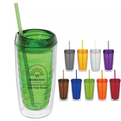 16 Oz. Plastic Tumbler w/Lid & Straw