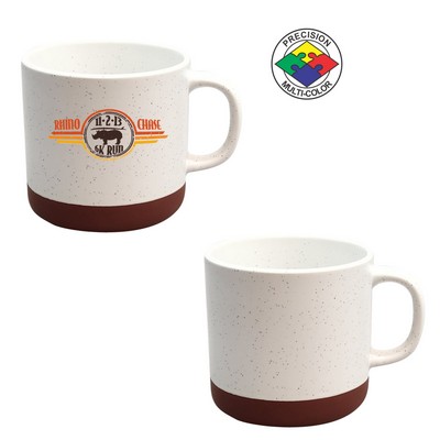 13 Oz. Satin White Speckled Vintage Phoenix Mug w/Terra Cotta Base - Precision Spot Color