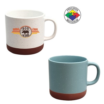 13 Oz. Satin Dusty Blue Speckled Vintage Phoenix Mug w/Terra Cotta Base - Precision Spot Color