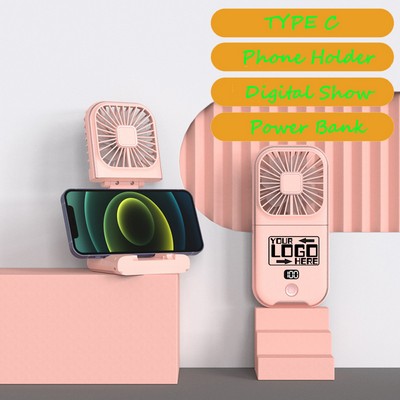 Digital Show/Phone Holder Foldable Neck Fan/Power Bank