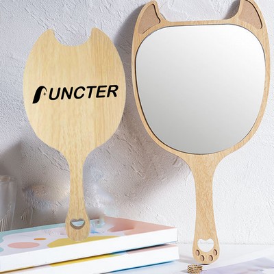 Devil Shape Wood Handheld Mirror Makeup Mirror - Size M