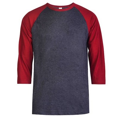 Men's 3/4 Sleeve Baseball T-Shirt - 3XL, Burgundy/Charcoal (Case of 20