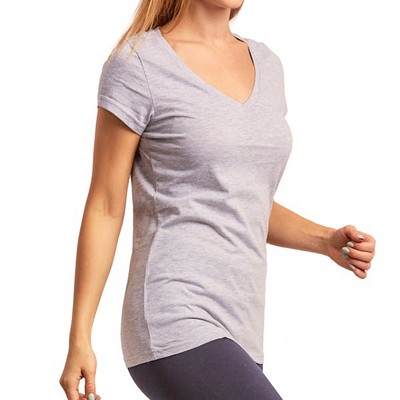 Women's Classic Fit V Neck T-Shirts - Large, Heather Gray (Case of 24)