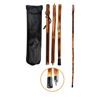 3Pc 55" Wood Detachable Walking/ Hiking Stick (Plain) Metal Tip for Better Traction