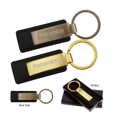 US STOCK Rectangular Metal Matte Key Tag w/Leatherette Strap