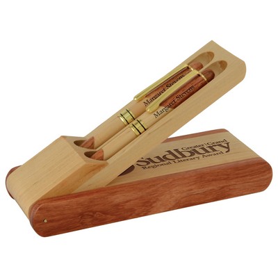 Rosewood & Maple Pen & Pencil Set - Double Cavity,