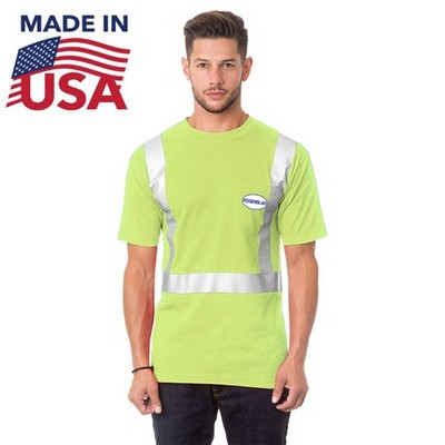 USA-Made 100% Cotton Class 2 Safety T-Shirt w/Pocket