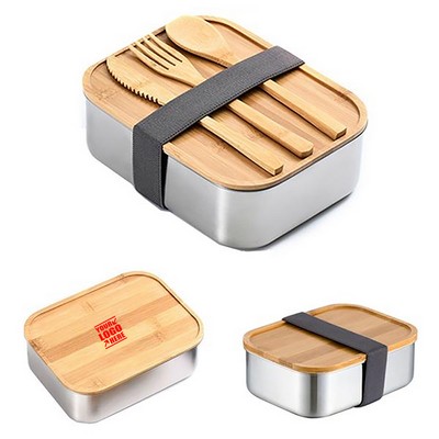 Promotional Bento Box with Bamboo Cutting Board Lid