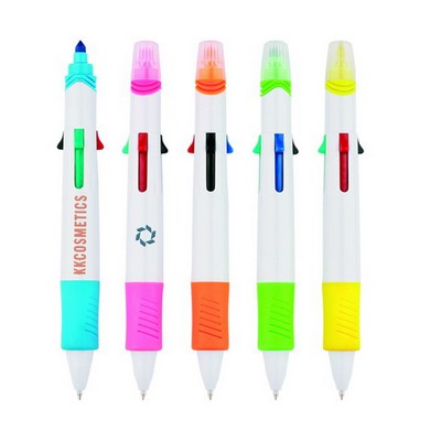 Custom 4 In 1 Multi Color Pen With Fluorescent Markers