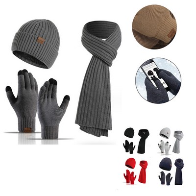 Beanie Hat Scarf Touch Screen Gloves Set