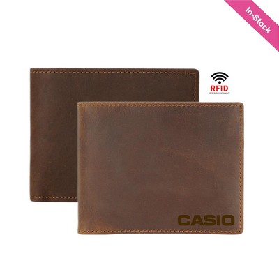 Crazy Horse Leather Classic Bifold Wallet RFID Blocking