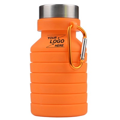 18oz Foldable Silicone Water Bottle with Carabiner Clip