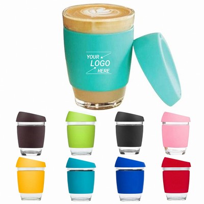 12oz Reusable Glass Travel Coffee Mug with Lid