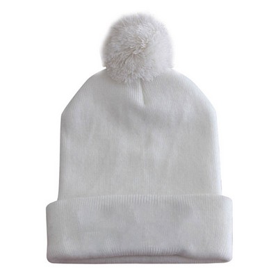 Stylish Acrylic Cuffed Pom Beanie - Cozy Fashion with Flair