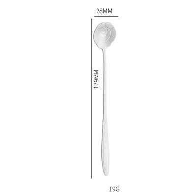 6.97 Inch Silver Rose Shape Stainless Steel Coffee Spoon