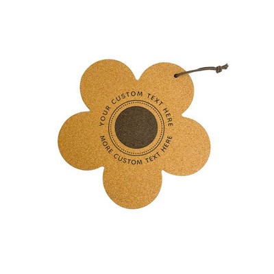 7" Flower Shape Cork Trivet Pot Holder with lanyard