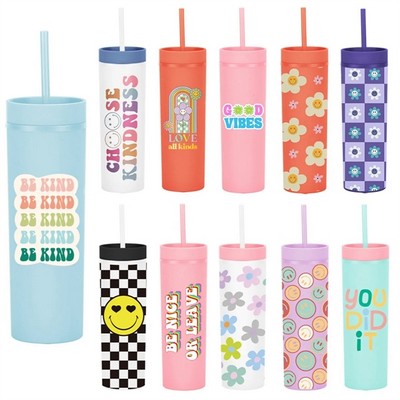 Double Wall Skinny Acrylic Tumbler with Straw 16 oz