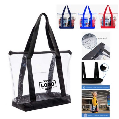 Custom Waterproof PVC Clear Beach Travel Zipper Tote Bag