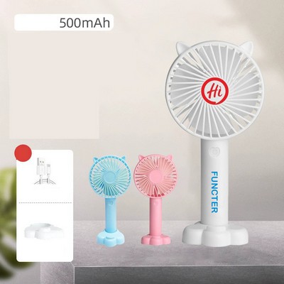 Adjustable Wind Speed Handheld Fan With Little Cat Ears Rechargeable Mini Fan