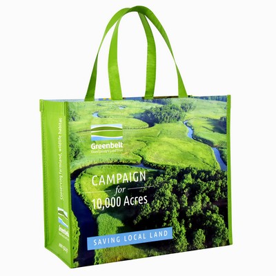 Custom Full-Color Printed 145g Laminated RPET (recycled from plastic bottles) Tote Bag16"x14"x8"