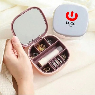 Mini Travel Jewelry Box Rings Earrings Organizer With Mirror