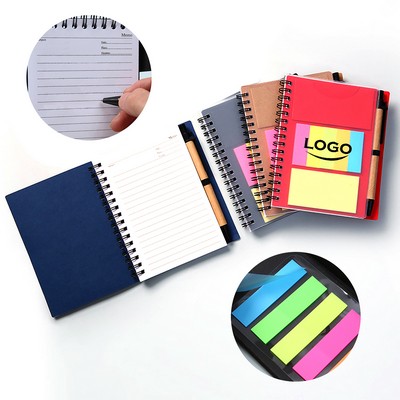 Notebook with Sticky Notes and Pen