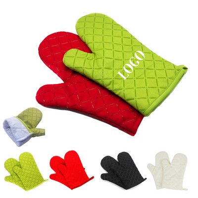 Heat Resistant Cotton Silicone Quilted Oven Mittens